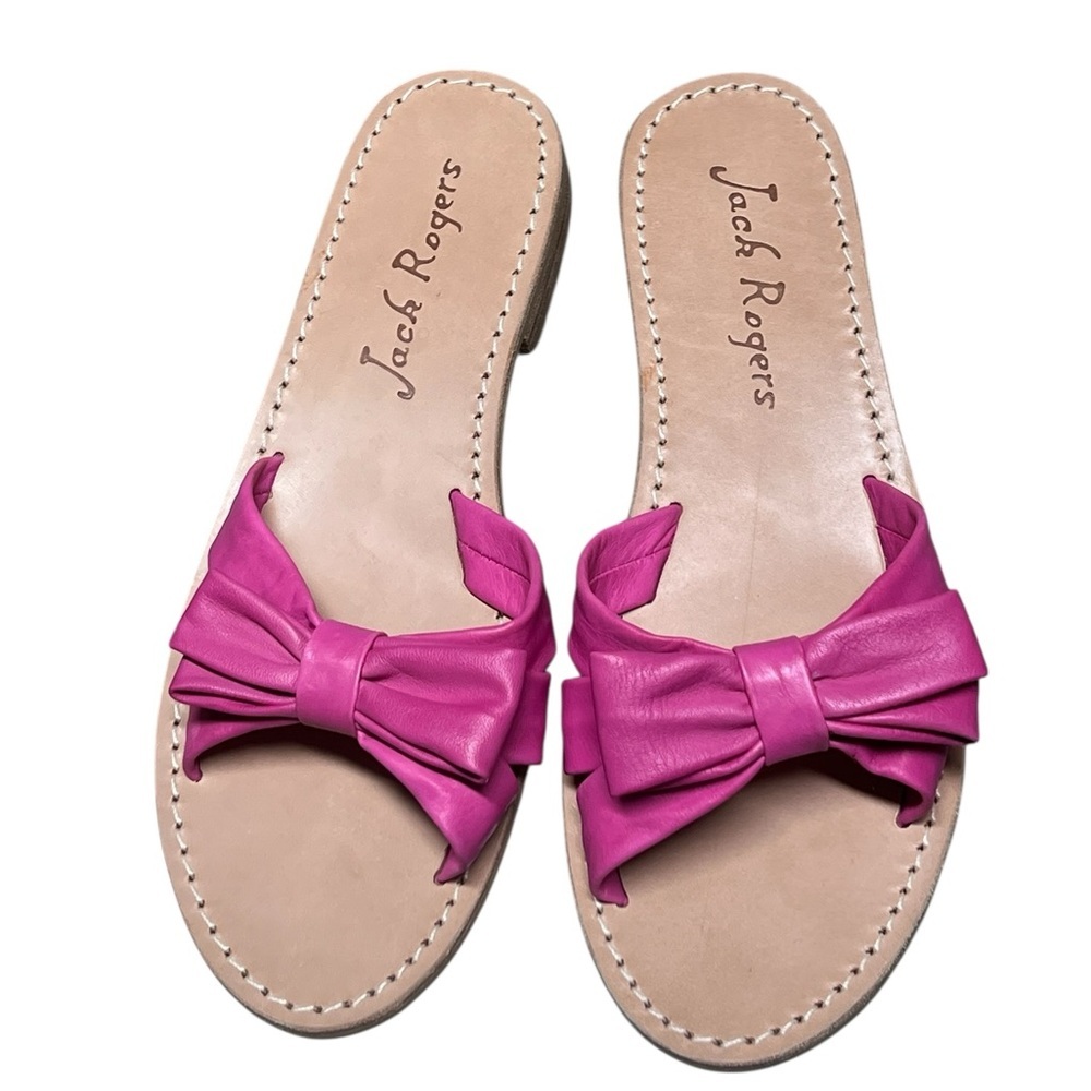 Jack Rogers fuchsia pink leather brightly bow sandals - Picture 2 of 10